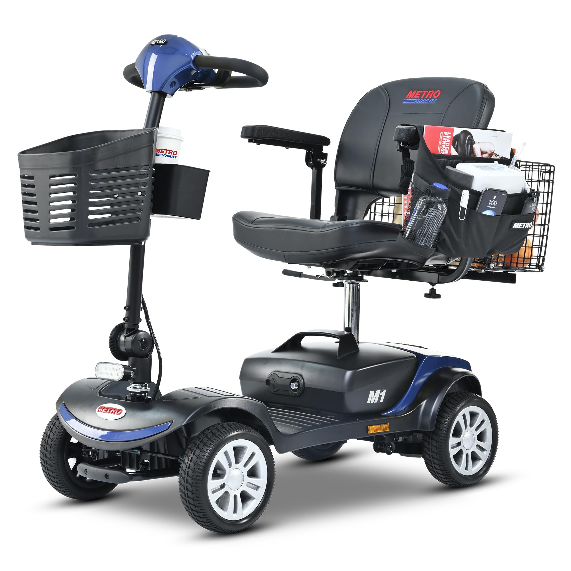 Electric Foldable Mobility Scooter for Adults 4 Wheel Mobility, 330lbs Max Weight,10-15miles Per Charge Electric Powered Wheelchair Power Scooters Black