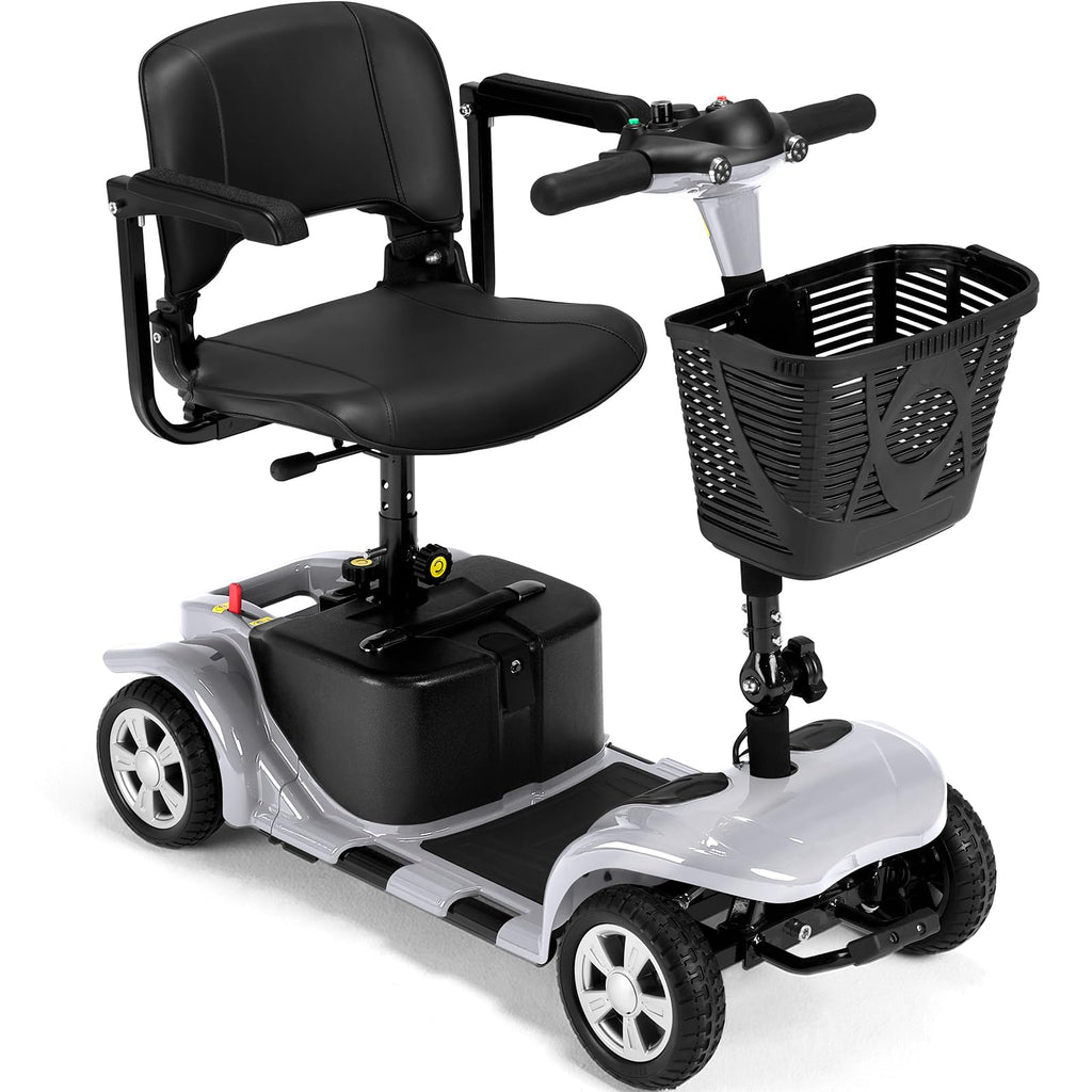Superrio 4 Wheels Mobility Scooter for Adults, Senior Electric Powered Chargeable Device for Travel, Removable Lightweight and Portable, with LED Headlights and Basket, Charger Included (Purple)