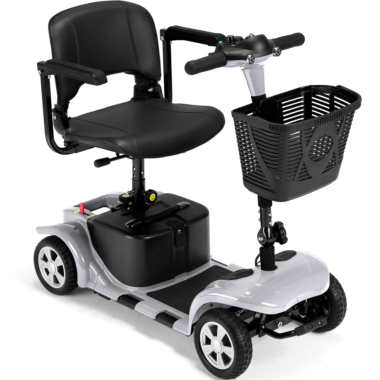 Superrio 4 Wheels Mobility Scooter for Adults, Senior Electric Powered Chargeable Device for Travel, Removable Lightweight and Portable, with LED Headlights and Basket, Charger Included (Purple)