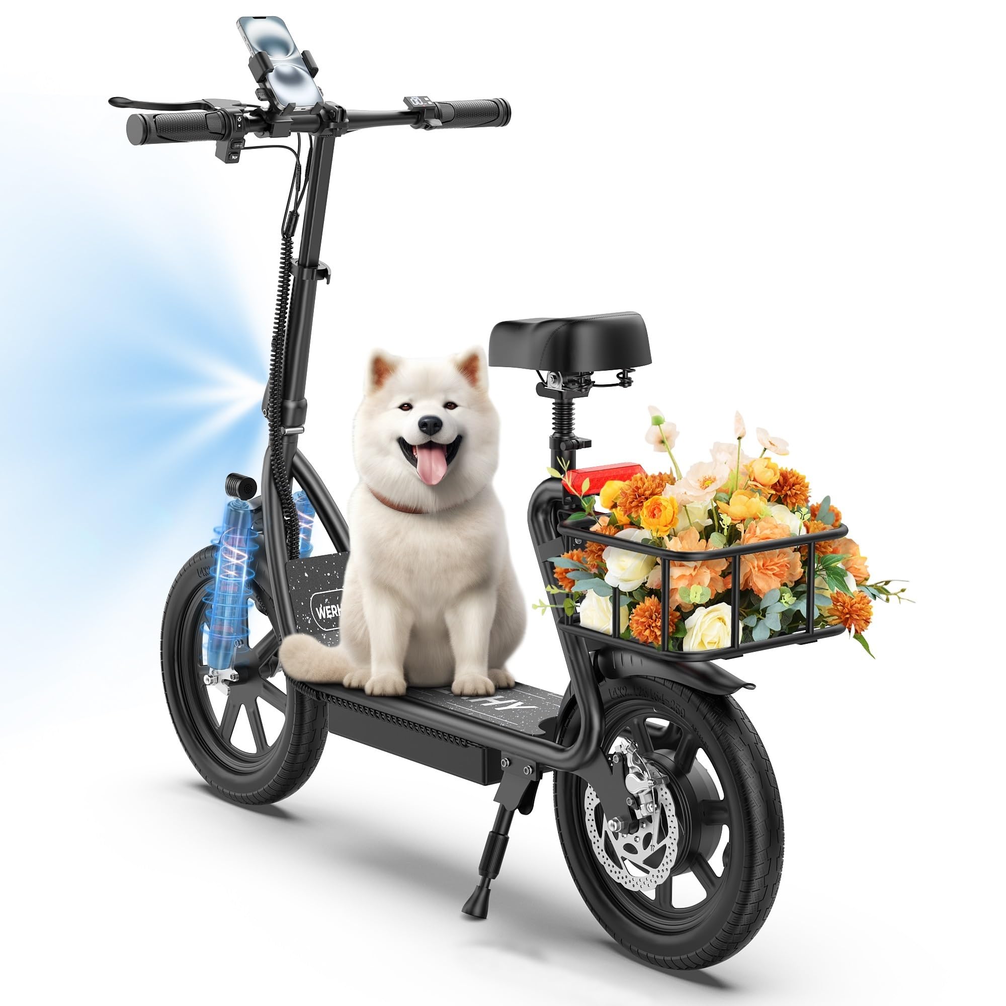 WERHY Electric Scooter, 350W/500W Motor, Top Speed 19/22 mph, Max 16/23/25/28Miles Ranges, Foldable E Scooter for Adults