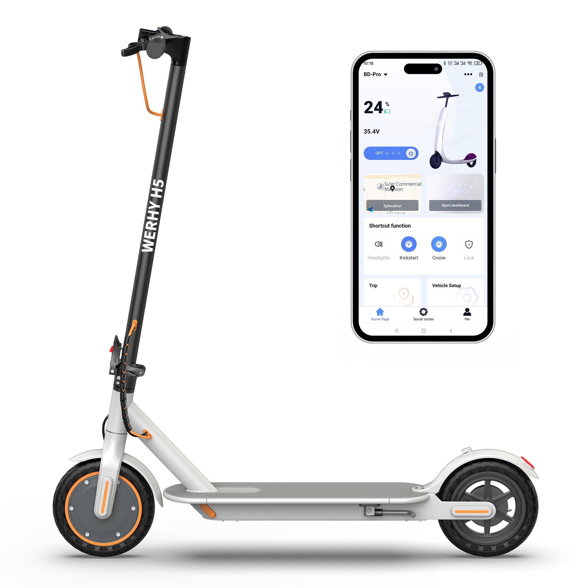 WERHY Electric Scooter, 350W/500W Motor, Top Speed 19/22 mph, Max 16/23/25/28Miles Ranges, Foldable E Scooter for Adults