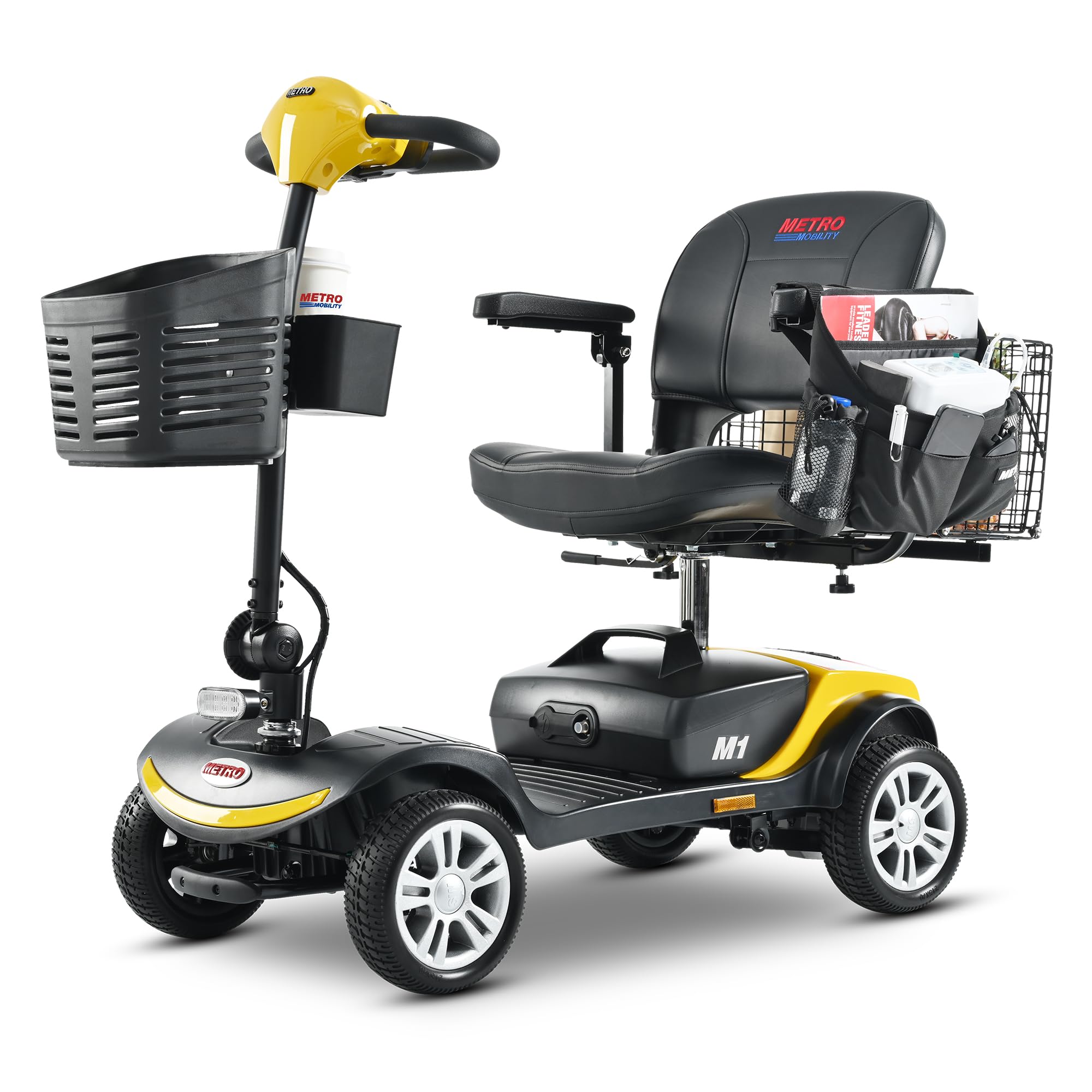 Electric Foldable Mobility Scooter for Adults 4 Wheel Mobility, 330lbs Max Weight,10-15miles Per Charge Electric Powered Wheelchair Power Scooters Black