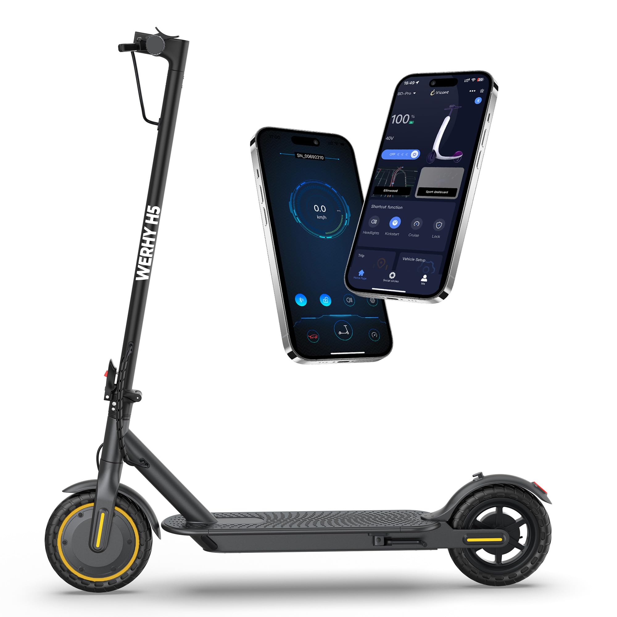 WERHY Electric Scooter, 350W/500W Motor, Top Speed 19/22 mph, Max 16/23/25/28Miles Ranges, Foldable E Scooter for Adults
