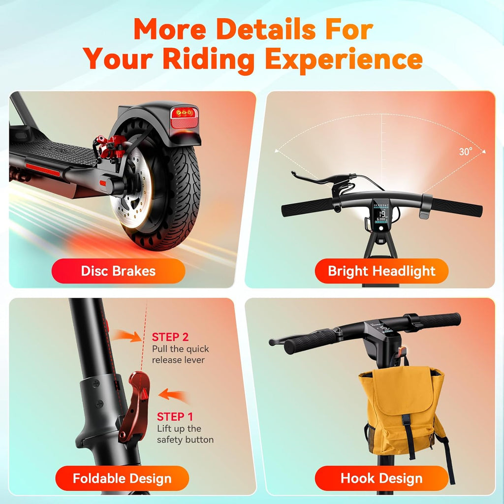 TST Electric Scooter for Adult, Up to 19 MPH and 20 Miles Long Range E Scooter, 8.5"/10" Solid and Pneumatic Tire, Portable Folding EScooter with Dual Brakes, Commuting Escooter App Control