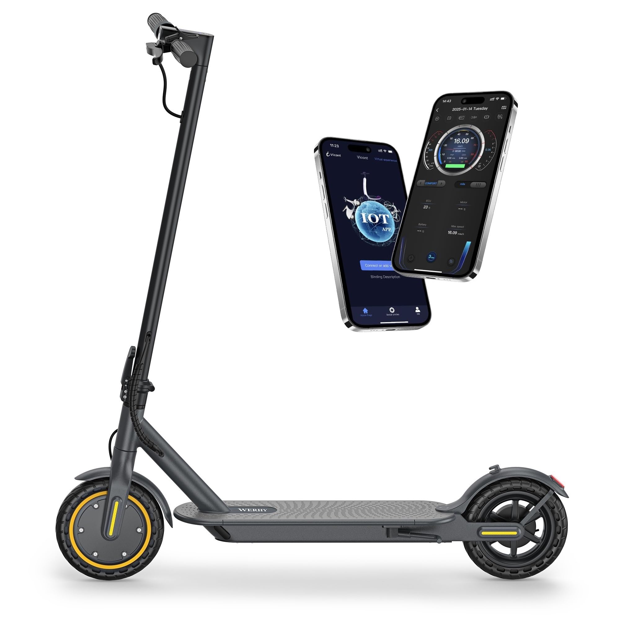 WERHY Electric Scooter, 350W/500W Motor, Top Speed 19/22 mph, Max 16/23/25/28Miles Ranges, Foldable E Scooter for Adults