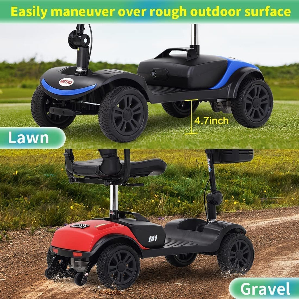 Folding Mobility Scooter for Seniors 4 Wheel Scooter for Adults Electric Medical Scooter Compact for Travel - Electric Powered Wheelchair Device - Compact Heavy Duty Mobile (Light Blue)