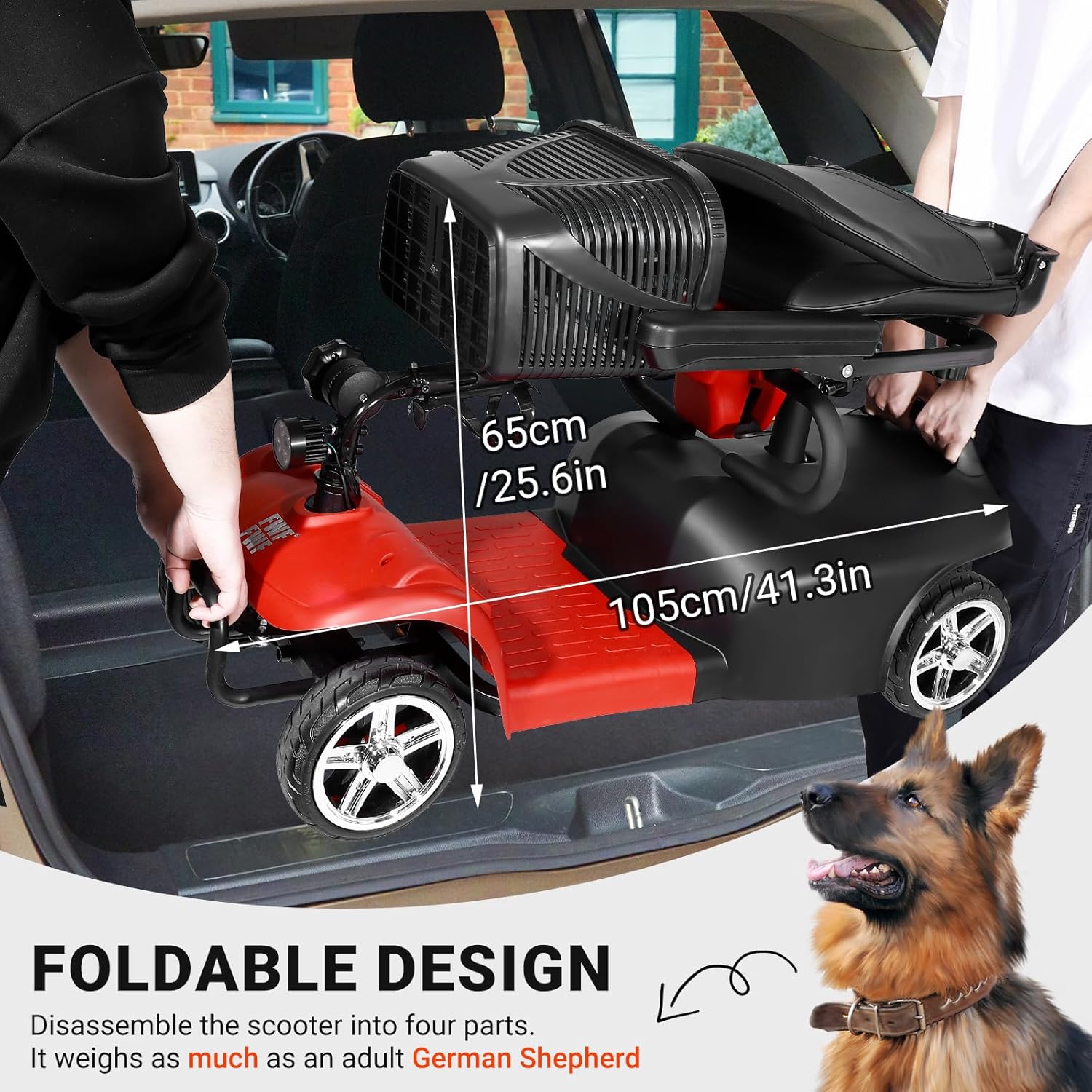 Mobility Scooters for Seniors, 4 Wheels Electric Mobility Scooter for Adults W/Removable Basket, LED Headlights and Cup Holder, Charger Included -Red
