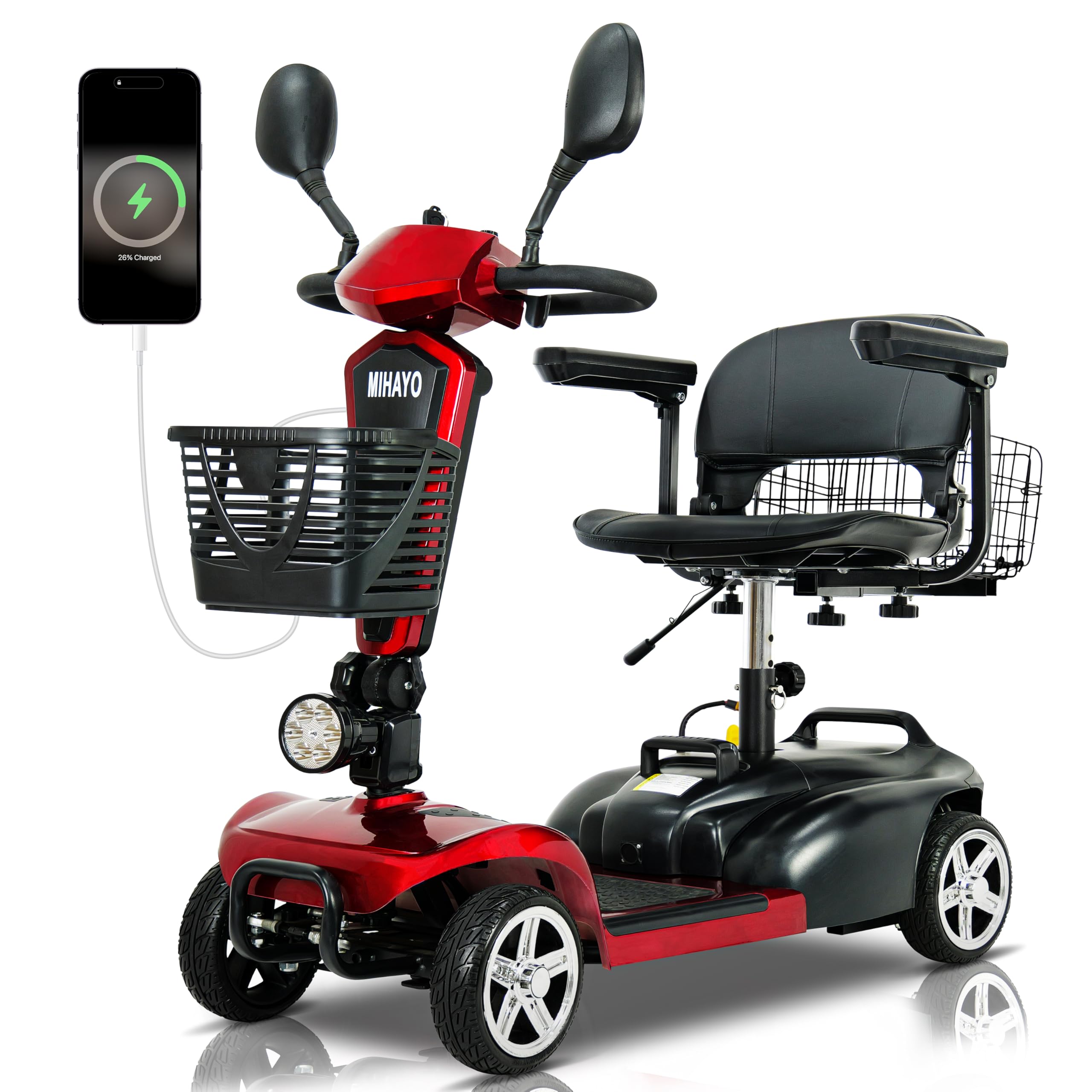 MIHAYO 4 Wheel Foldable Electric Mobility Scooter for Seniors - 30 Miles Range, 720WH Lithium Battery, Dual Basket, 300lb Capacity, Travel-Friendly, Includes Charger, Starry Gray