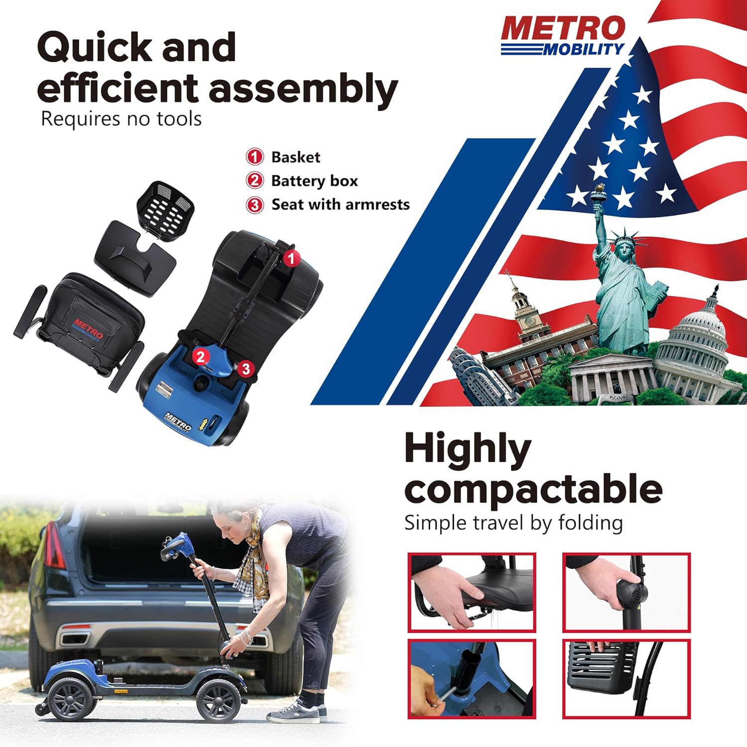 Folding Mobility Scooter for Seniors 4 Wheel Scooter for Adults Electric Medical Scooter Compact for Travel - Electric Powered Wheelchair Device - Compact Heavy Duty Mobile (Light Blue)