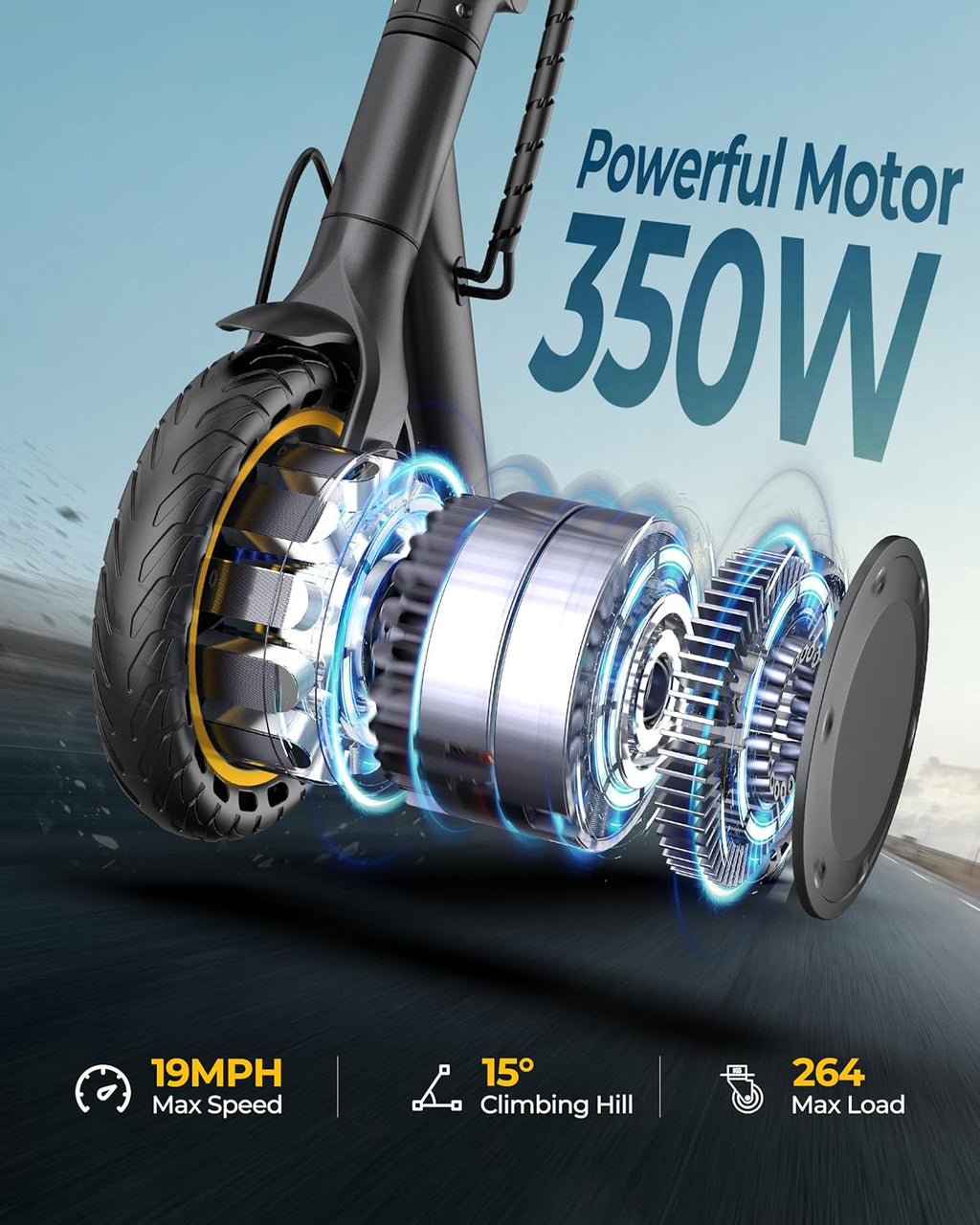 WERHY Electric Scooter, 350W/500W Motor, Top Speed 19/22 mph, Max 16/23/25/28Miles Ranges, Foldable E Scooter for Adults