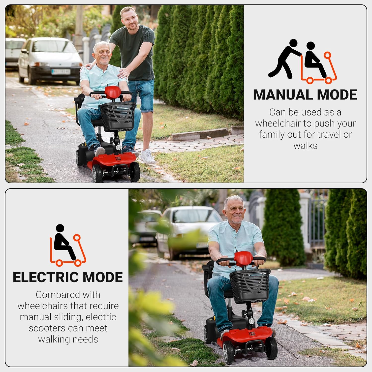 Mobility Scooters for Seniors, 4 Wheels Electric Mobility Scooter for Adults W/Removable Basket, LED Headlights and Cup Holder, Charger Included -Red